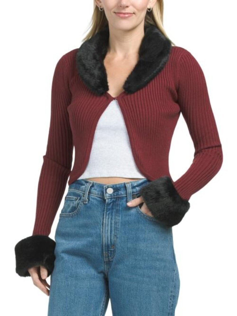 THIRTY THIRTY Faux Fur Trimmed Cardigan